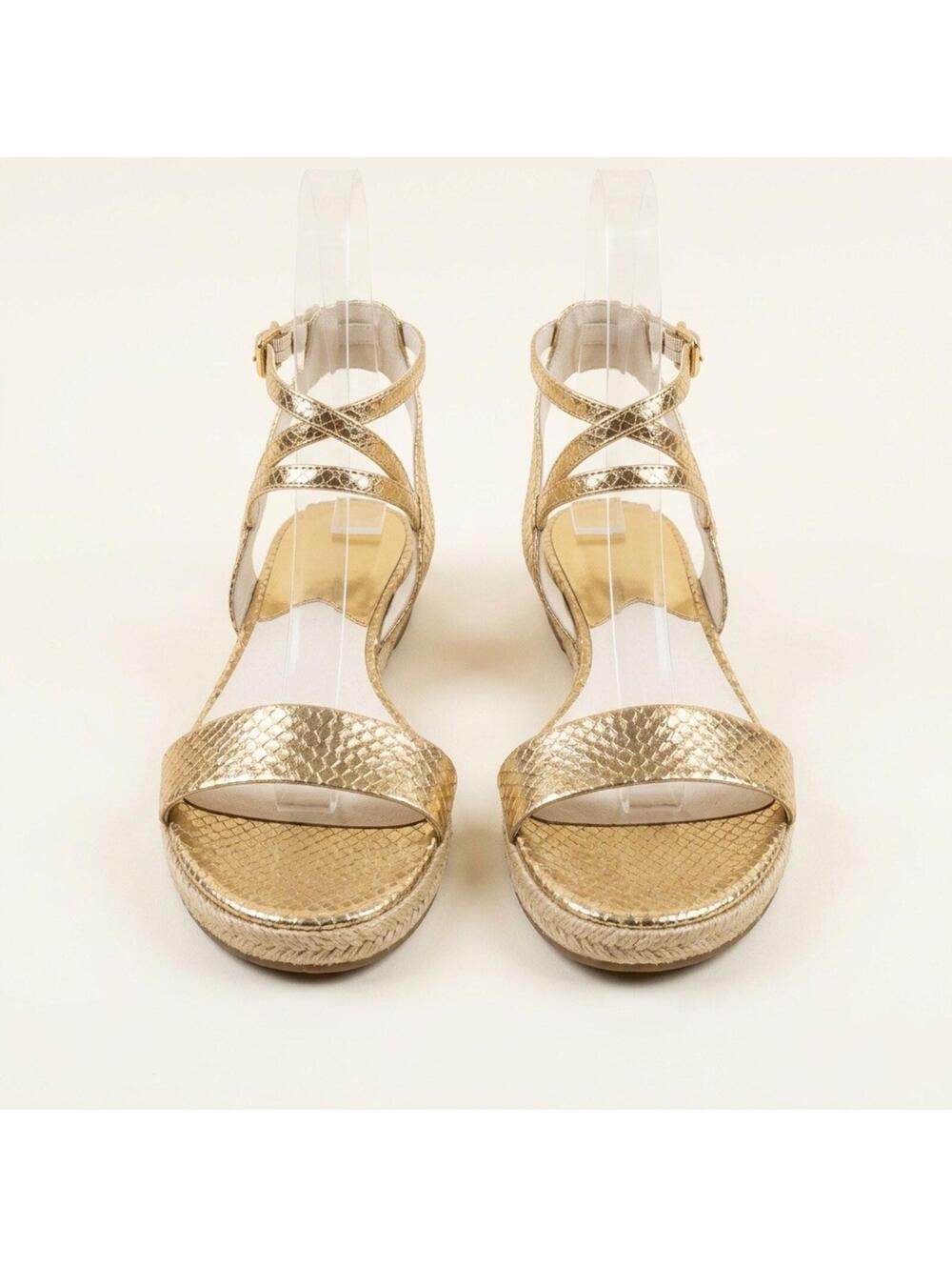 Michael Kors Gold Kaylee Flat Metallic Sandal Sz 7.5 MSRP $135 NWOB